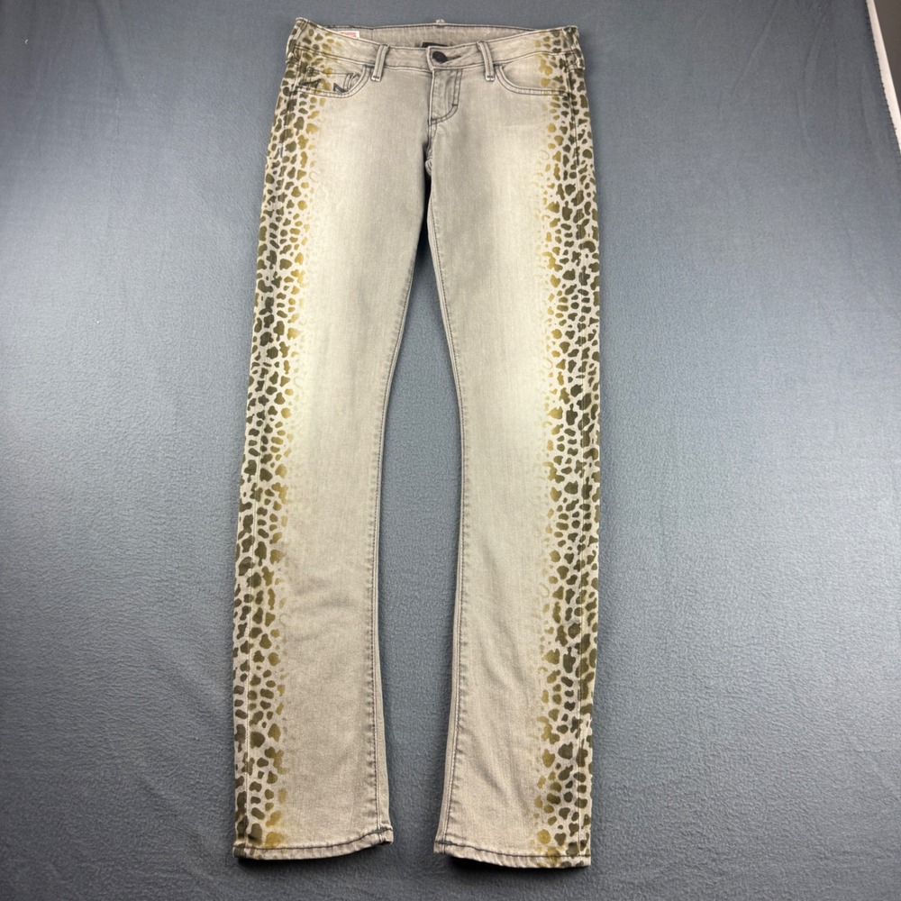 True Religion Jude Jeans Womens 26 Gray Leopard Print Slim Straight USA Y2K Punk